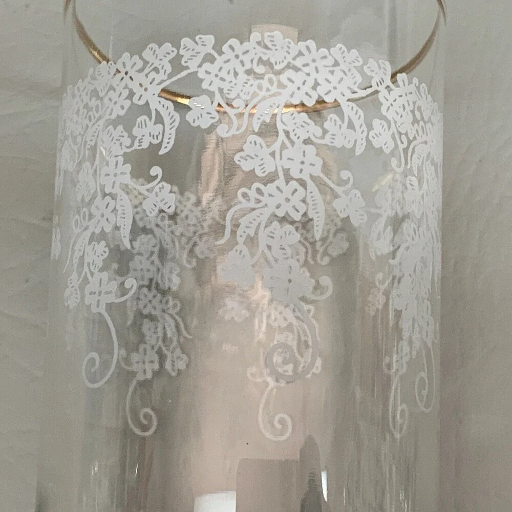 Highball Clear Glasses White‎ Flowers Floral Gold Trim Lot of 2